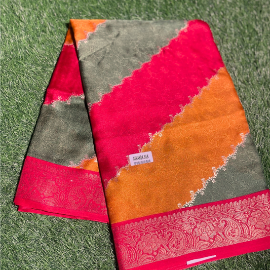 Multi Color Akhanda Silk Saree with Rich Silver Border