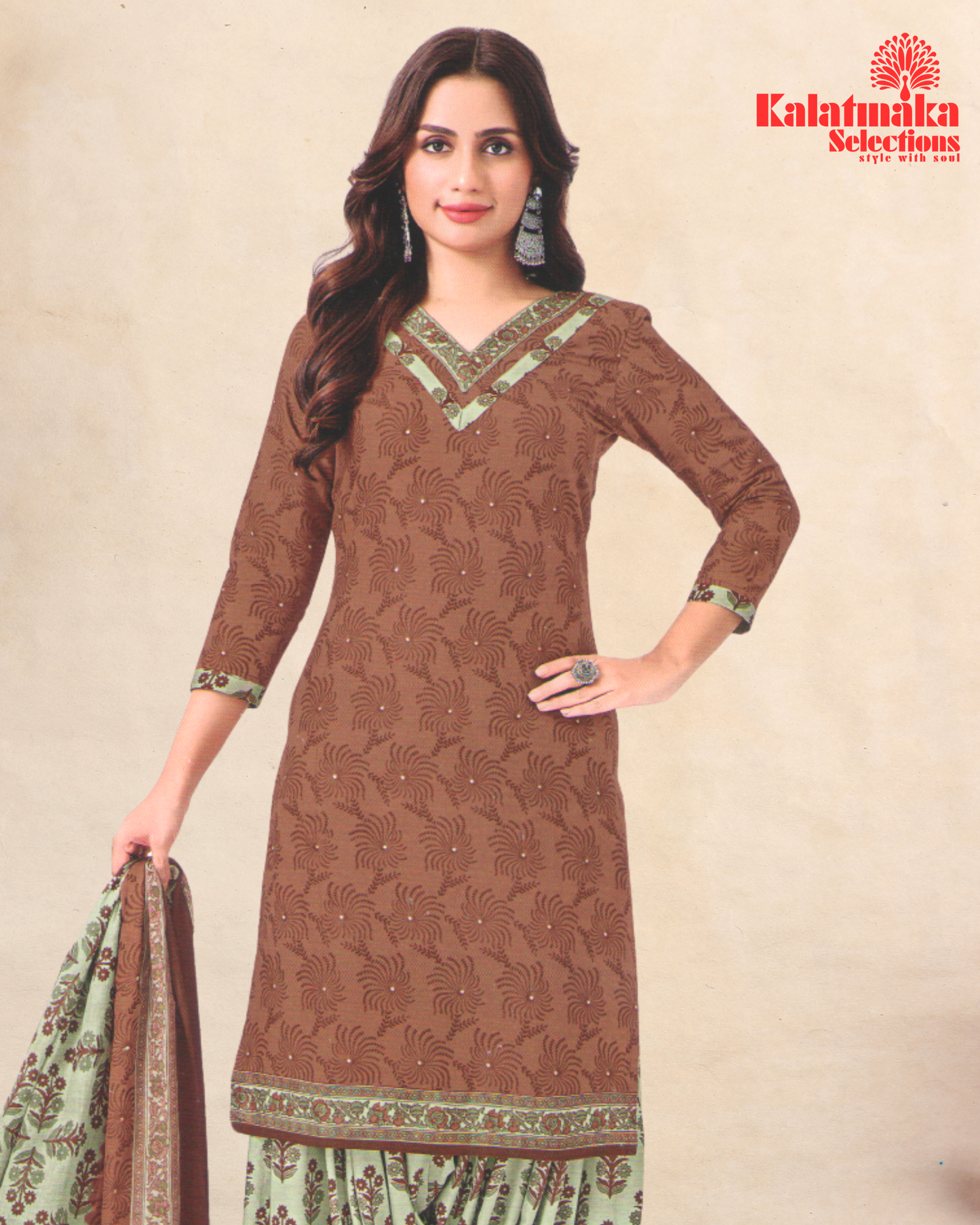 Brown and Grey Yellow Pure Cotton Dress Material