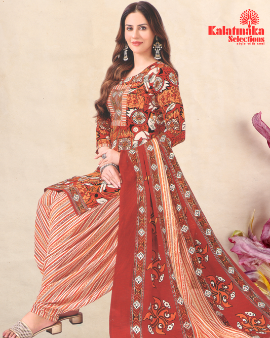 Brick Color Pure Cotton Dress Material