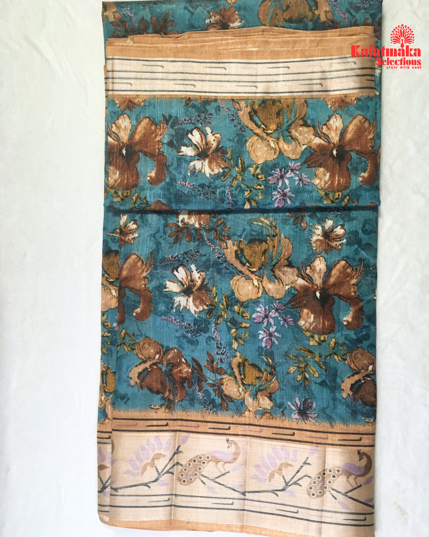 Teal and Brown Color Fancy Saree