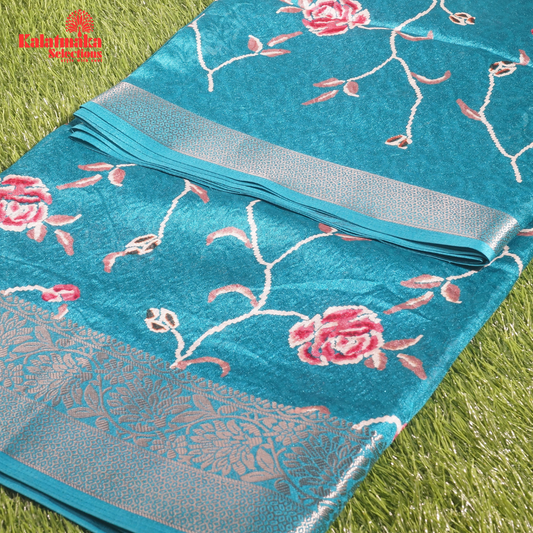 Sea Green Printed Zakkard Silk Saree