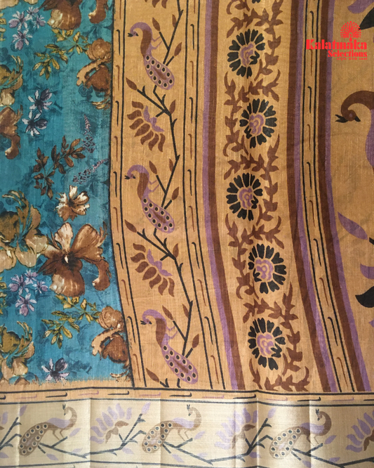 Teal and Brown Color Fancy Saree