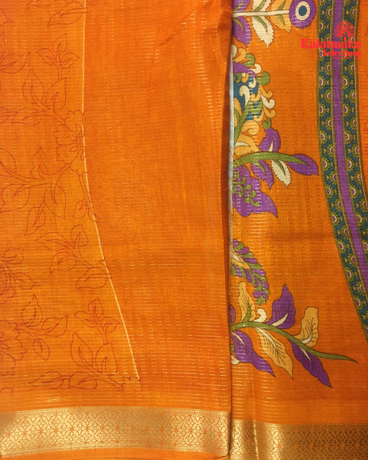 Chiffon Georgette Zari Border Kalamkari Pallu with self Blouse