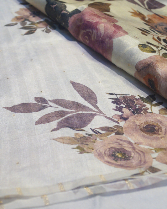 Banaras Soft Tasar Silk Saree with Tussles and Printed Blouse