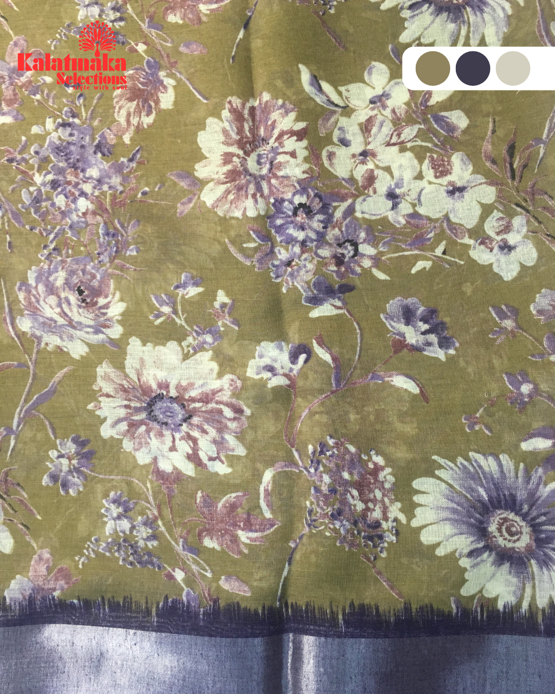Olive Green Design Linen Fancy Saree