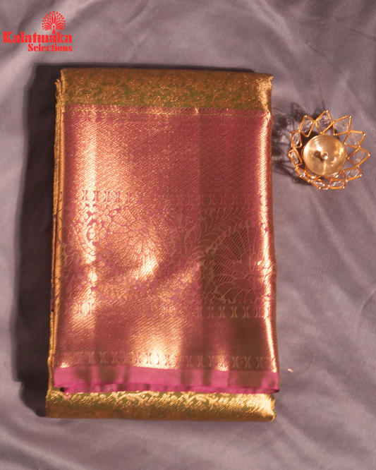 Green with Golden Work and Purple Border Padia Pattu Saree