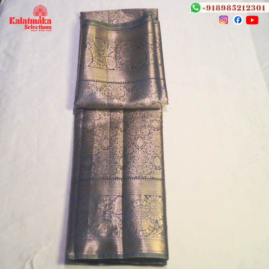 Grey Banaras Zaal Work Saree with Golden Zari Border