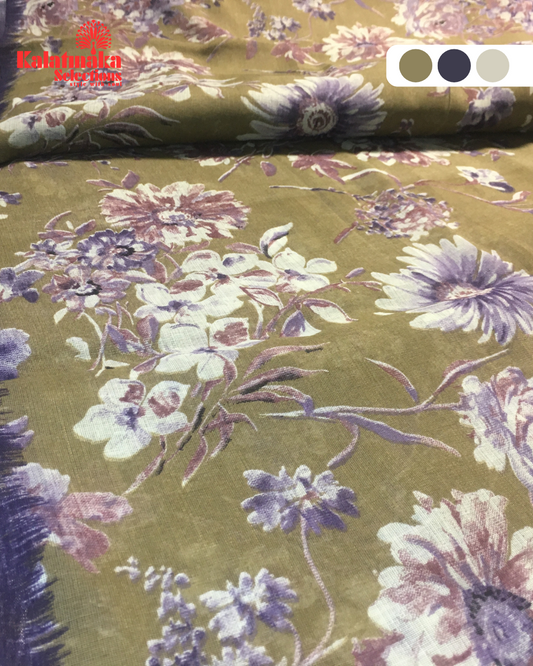 Olive Green Design Linen Fancy Saree