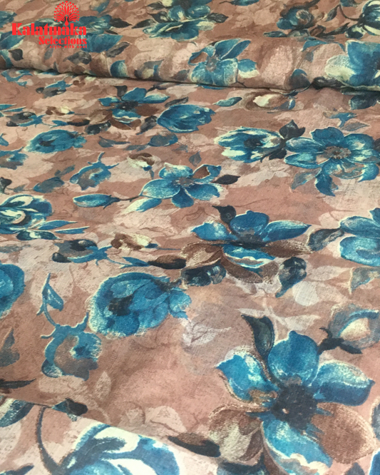 Puce Color Floral Linen Fancy Saree