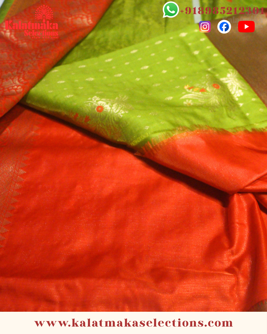 Mehandi Green Color Pattu saree with contrast border and contrast blouse with golden meena work