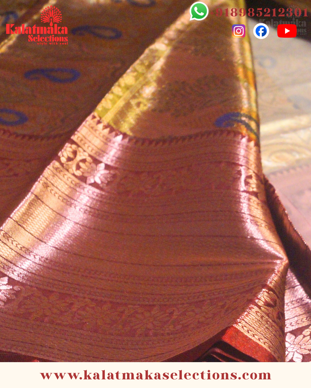 Copper Color Kanchi pattu saree with all over golden zari and cooper border with blouse