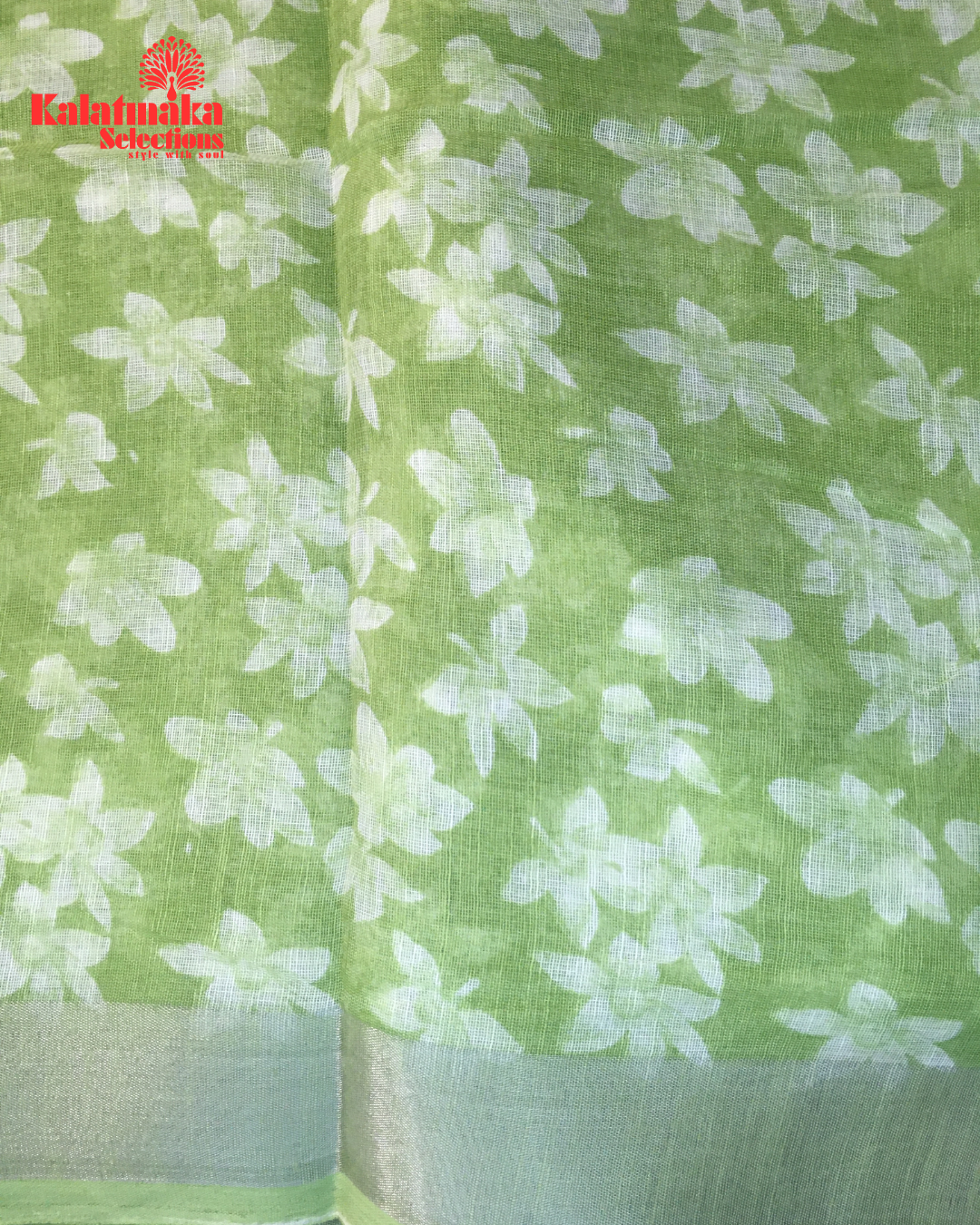 Green Floral Design Linen Fancy Saree