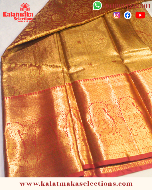 Mustard Yellow Kanchi padia pattu saree with bridal design and contrast matching border