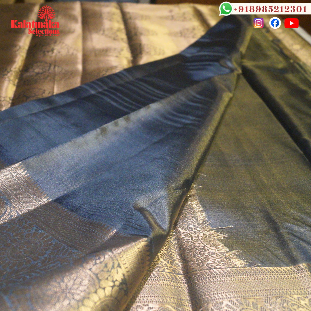 Grey Banaras Zaal Work Saree with Golden Zari Border