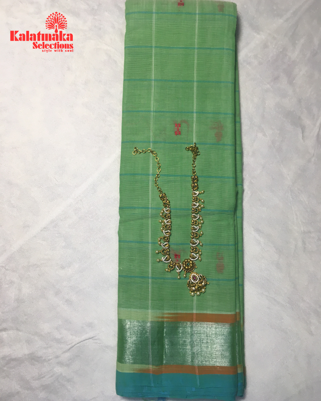 Parrot Green Cotton Pure Saree