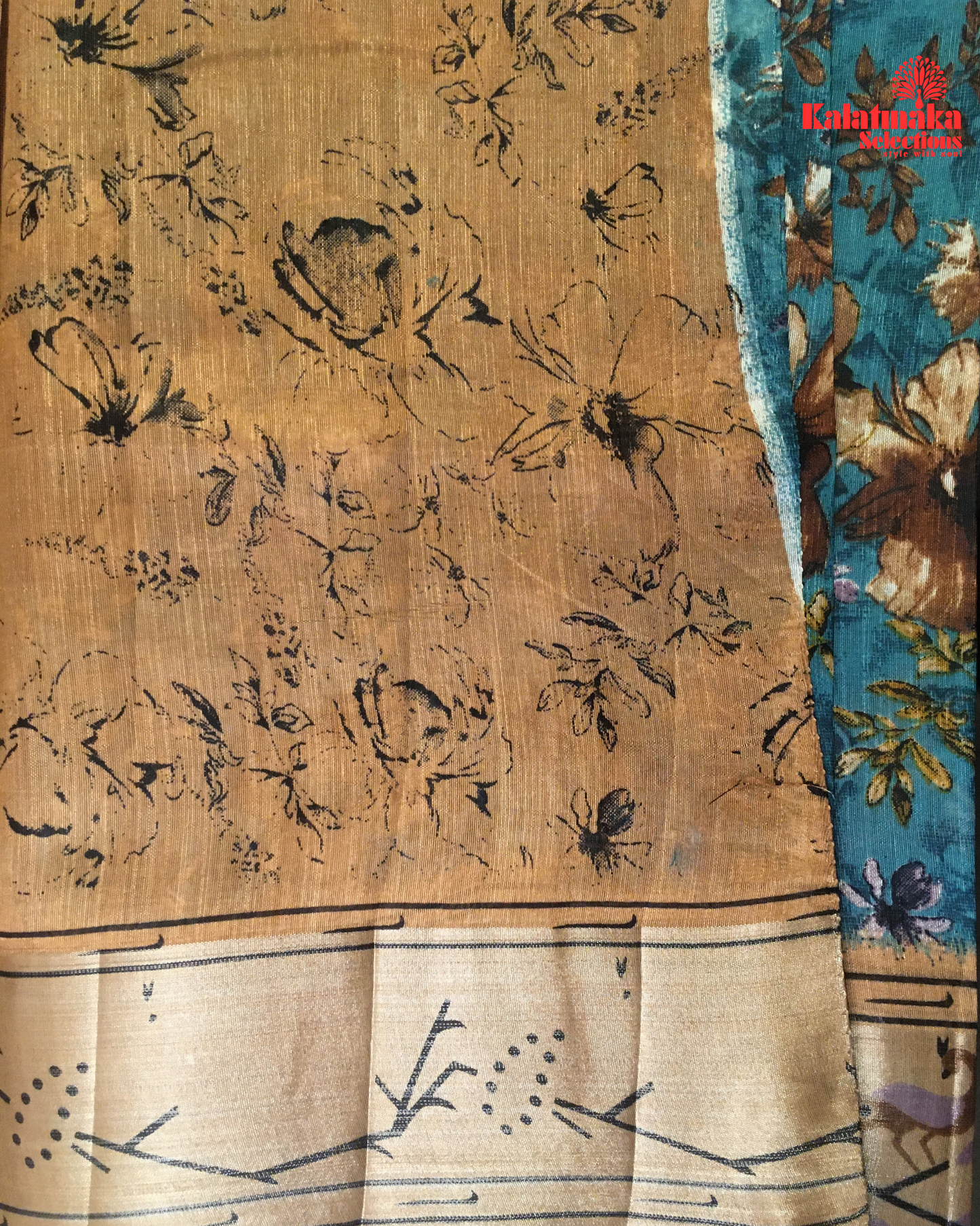 Teal and Brown Color Fancy Saree