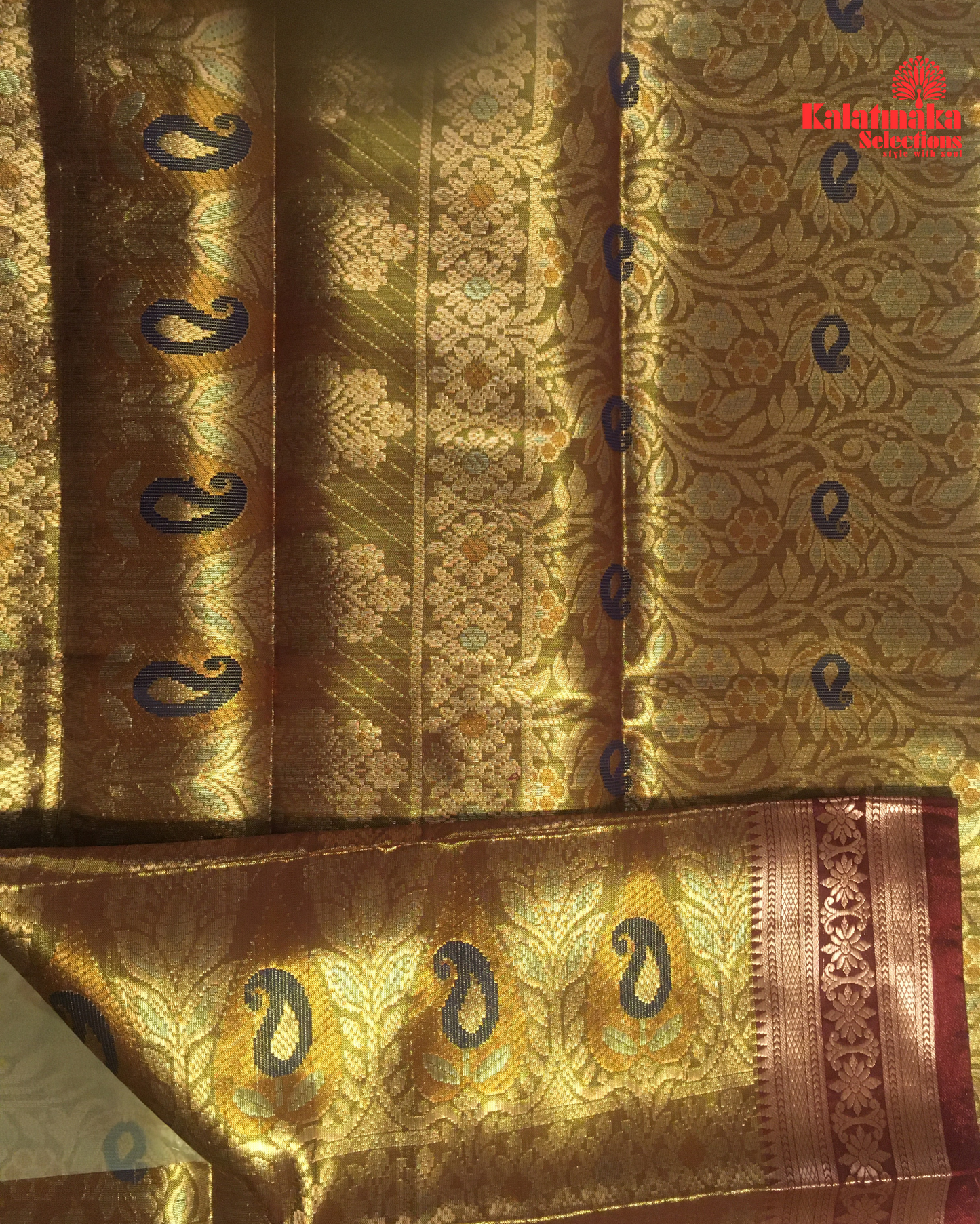 Mehandi Green and Copper Border Pattu Saree