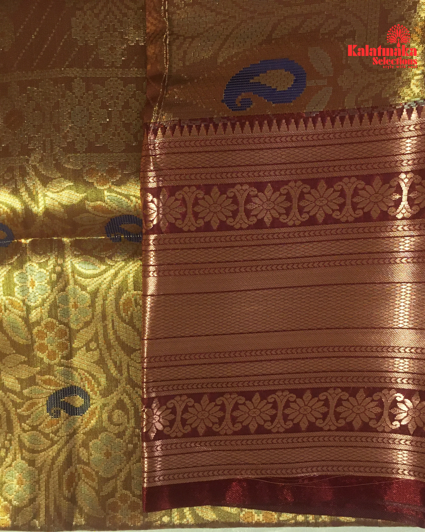 Mehandi Green and Copper Border Pattu Saree