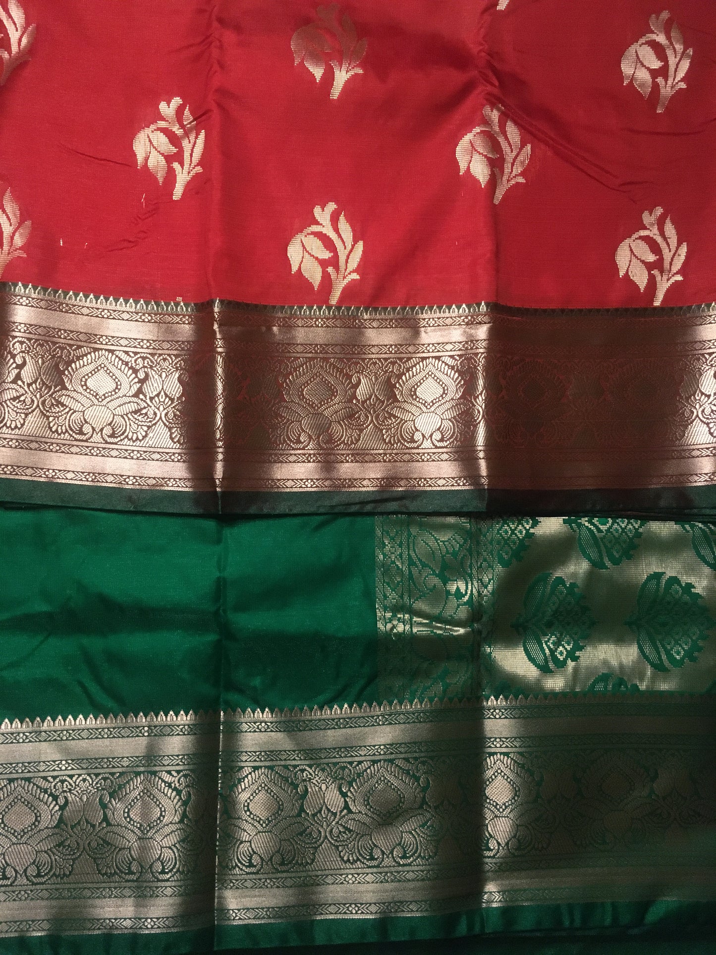 Red and Green Color Pattu Saree