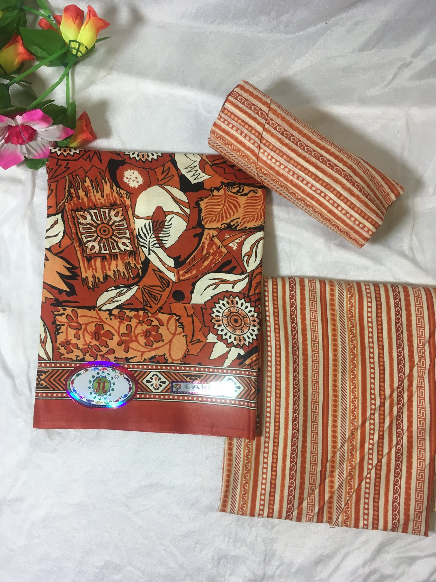 Brick Color Pure Cotton Dress Material