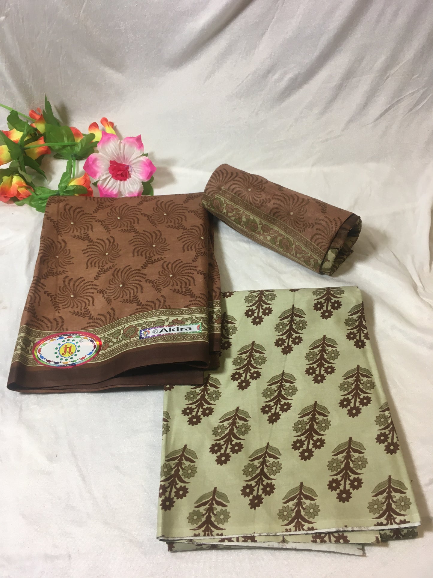 Brown and Grey Yellow Pure Cotton Dress Material