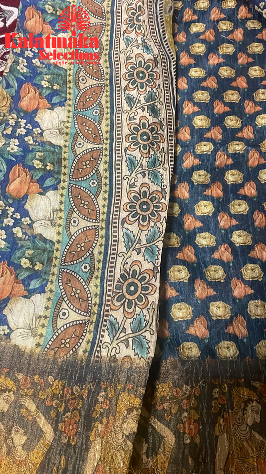 Floral Crushed Kalamkari Saree
