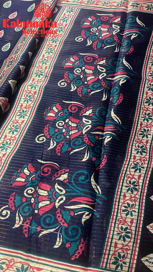 Banaras Fancy Blue with Pink Border Saree