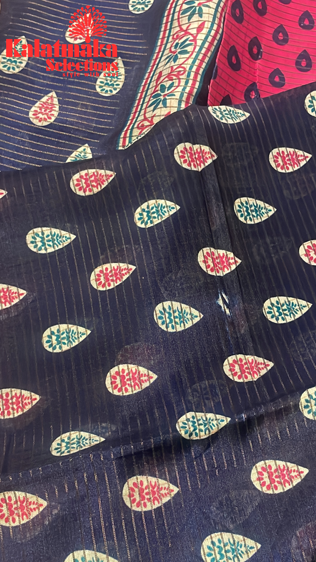 Banaras Fancy Blue with Pink Border Saree