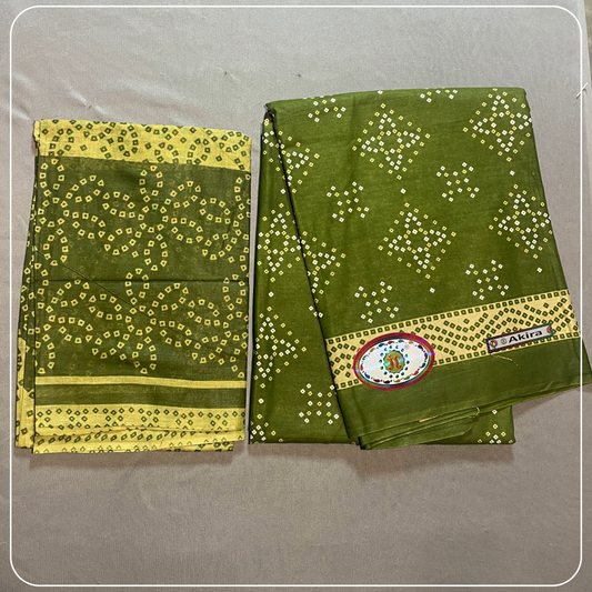 Pure Cotton Parrot Green Printed Cotton with Kalamkari Prints Dress Material