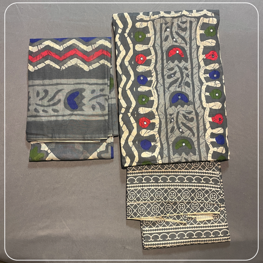 Grey Cotton Body Mirror Work with all over Bhandini Print