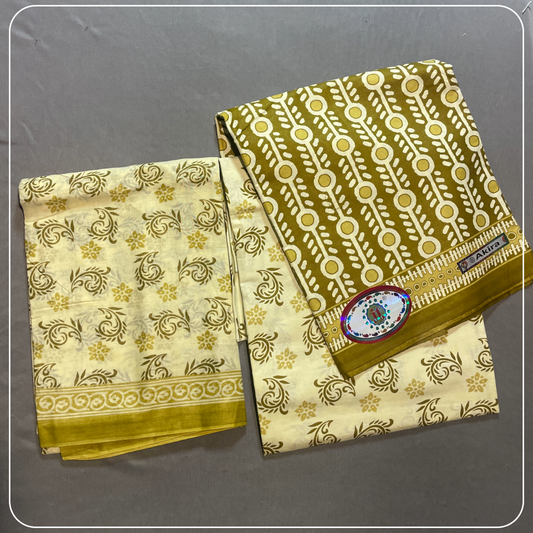 Pure Cotton Lime Green Printed Cotton with Kalamkari Prints Dress Material