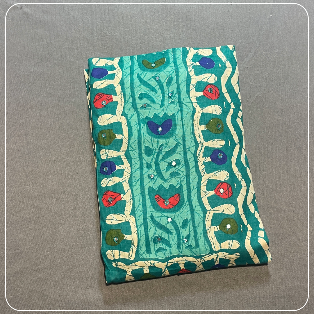 Light Blue Cotton Body Mirror Work with all over Bhandini Print