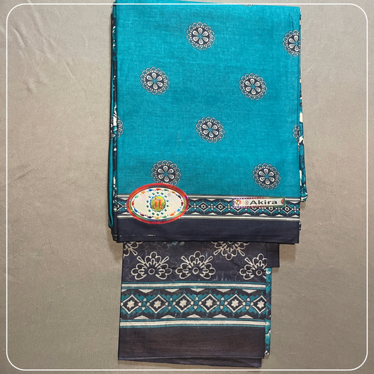 Pure Cotton Peacock Blue Printed Cotton with Kalamkari Prints Dress Material
