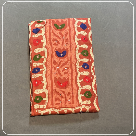 Orange Cotton Body Mirror Work with all over Bhandini Print