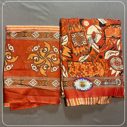 Pure Cotton Orange Printed Cotton with Kalamkari Prints Dress Material