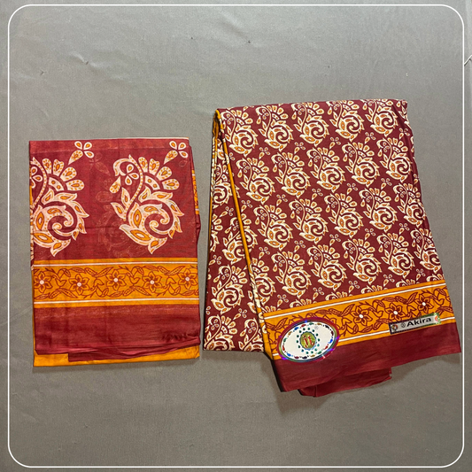 Pure Cotton Red Printed Cotton with Kalamkari Prints Dress Material