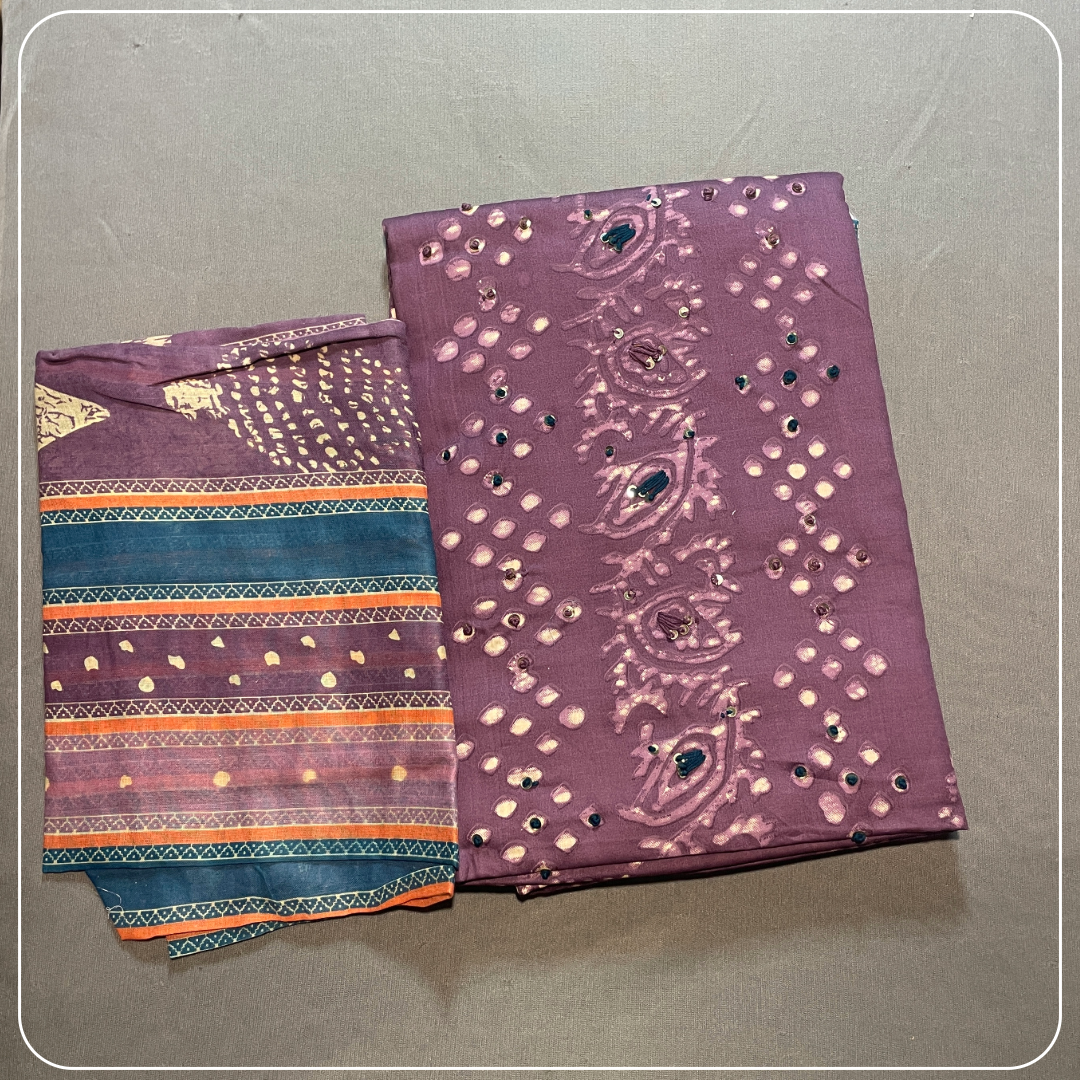 Antique Violet Cotton Body Mirror Work with all over Bhandini Print