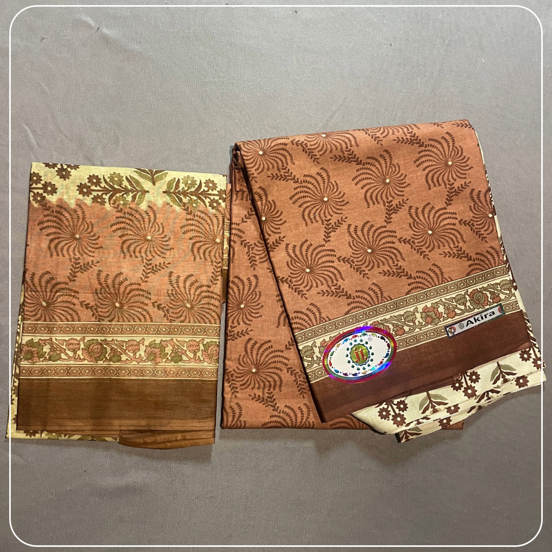 Pure Cotton Brown Printed Cotton with Kalamkari Prints Dress Material