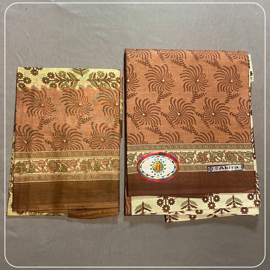 Pure Cotton Brown Printed Cotton with Kalamkari Prints Dress Material