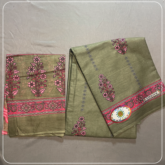 Pure Cotton Mehandi Green Printed Cotton with Kalamkari Prints Dress Material