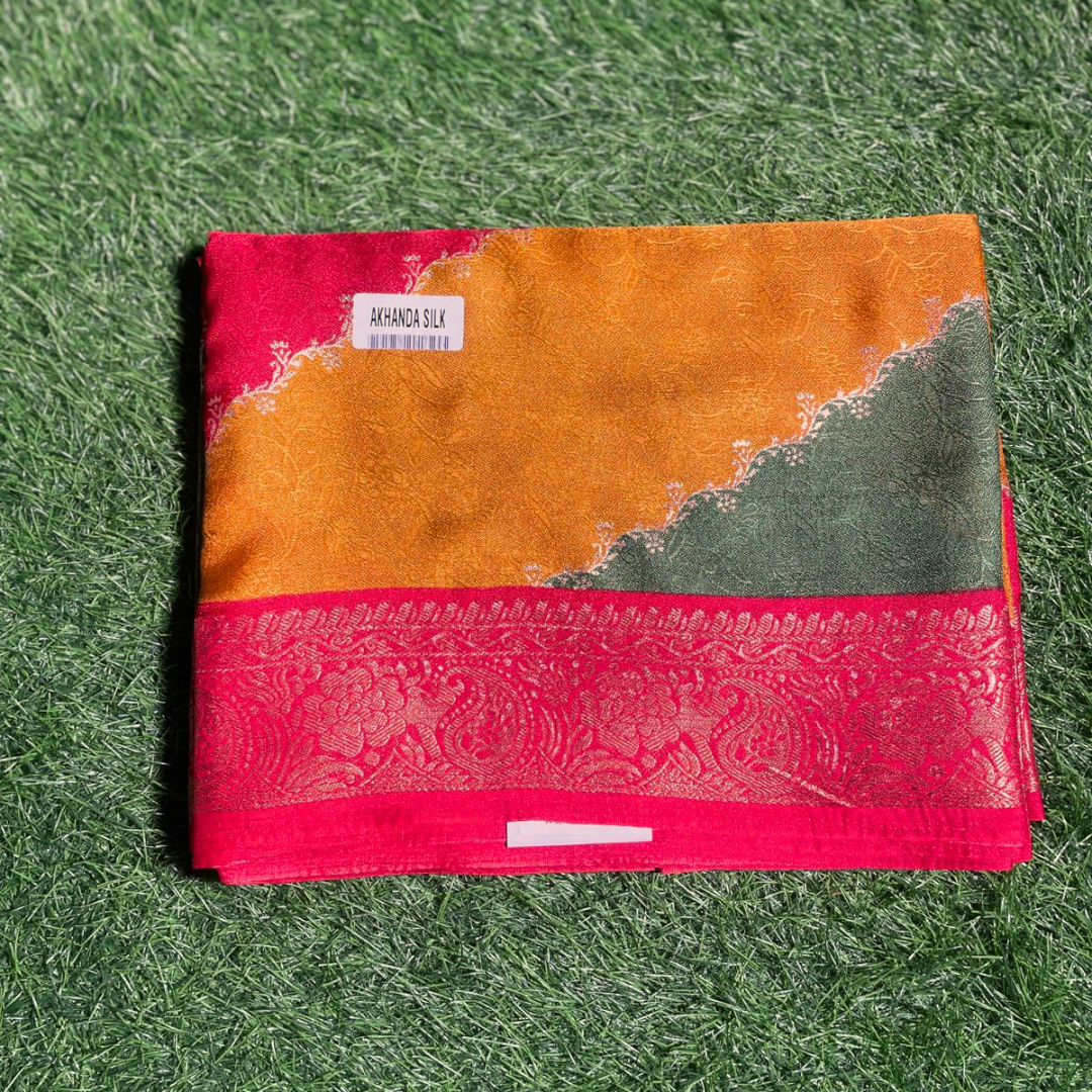 Multi Color Akhanda Silk Saree with Rich Silver Border