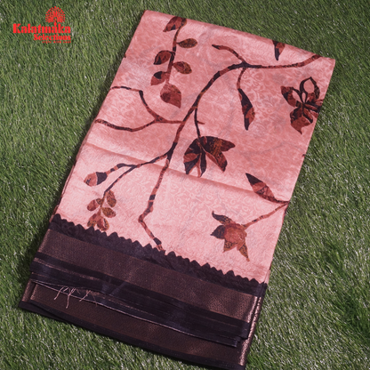 Brown Printed Zakkard Silk Saree