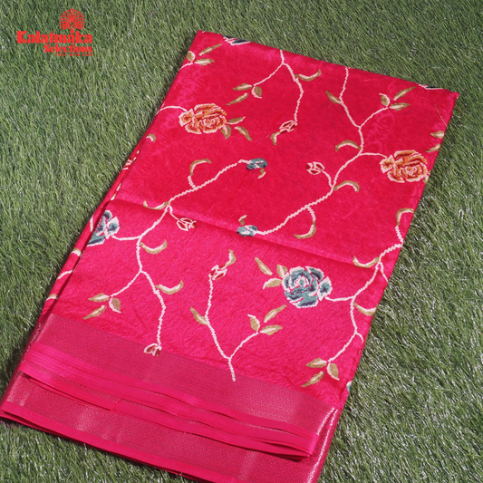 Pink Printed Zakkard Silk Saree