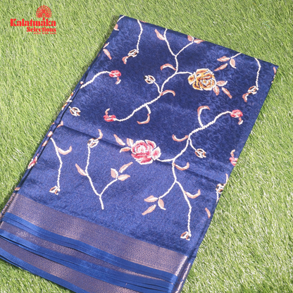 Dark Blue Printed Zakkard Silk Saree