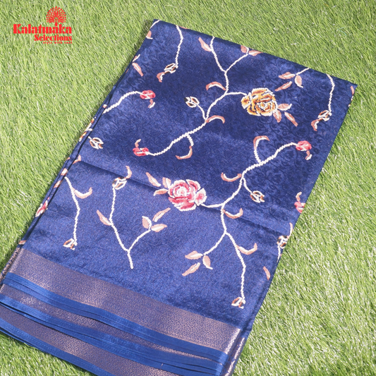 Dark Blue Printed Zakkard Silk Saree