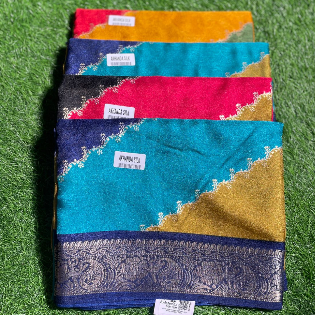 Multi Color Akhanda Silk Saree with Rich Silver Border