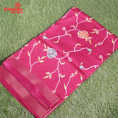 Purple Printed Zakkard Silk Saree