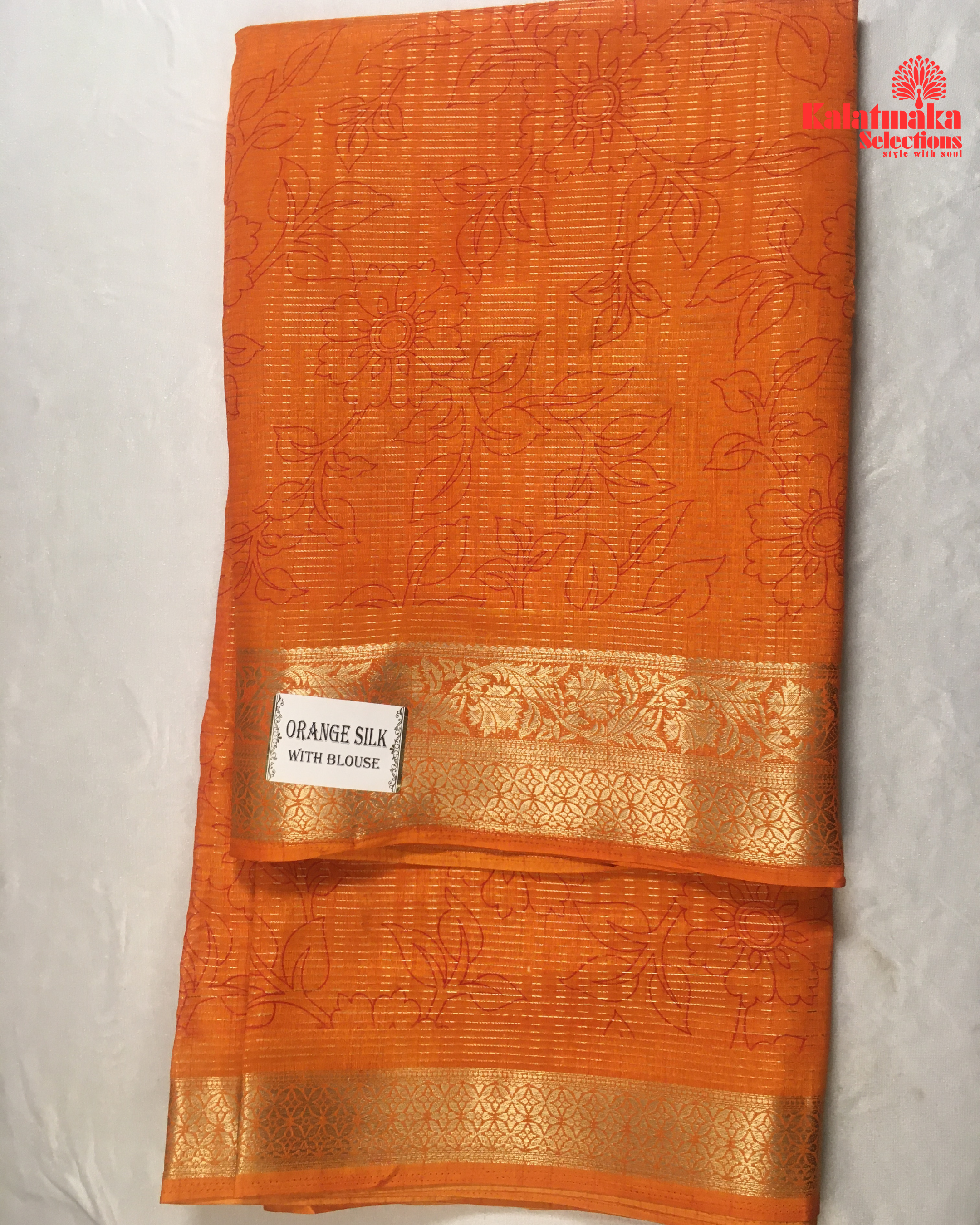 Chiffon Georgette Zari Border Kalamkari Pallu with self Blouse