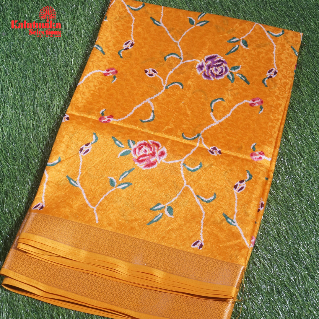Yellow Printed Zakkard Silk Saree