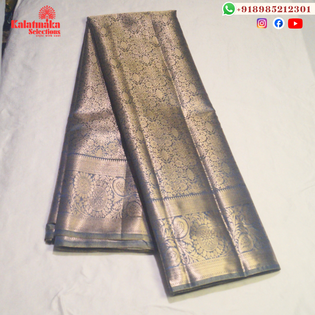 Grey Banaras Zaal Work Saree with Golden Zari Border